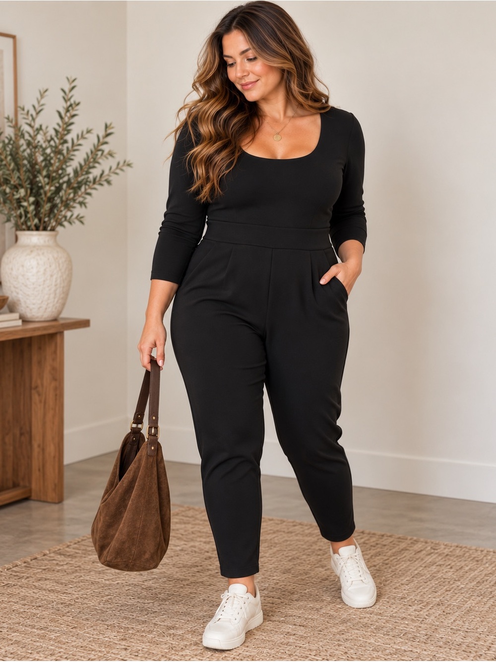 Smash + Tess Nadine Black Scuba Modal Blend Square Neck Jumpsuit